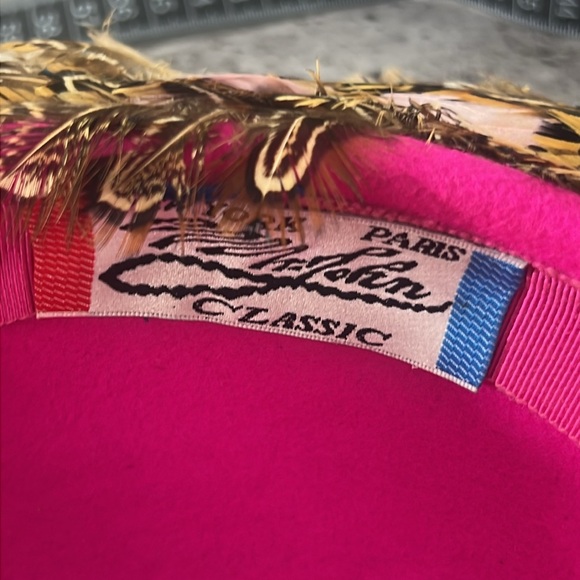 Vintage Mr. John Excello Hot Pink Feather‎ Hat 100% Wool Church Kentucky Derby main image 5